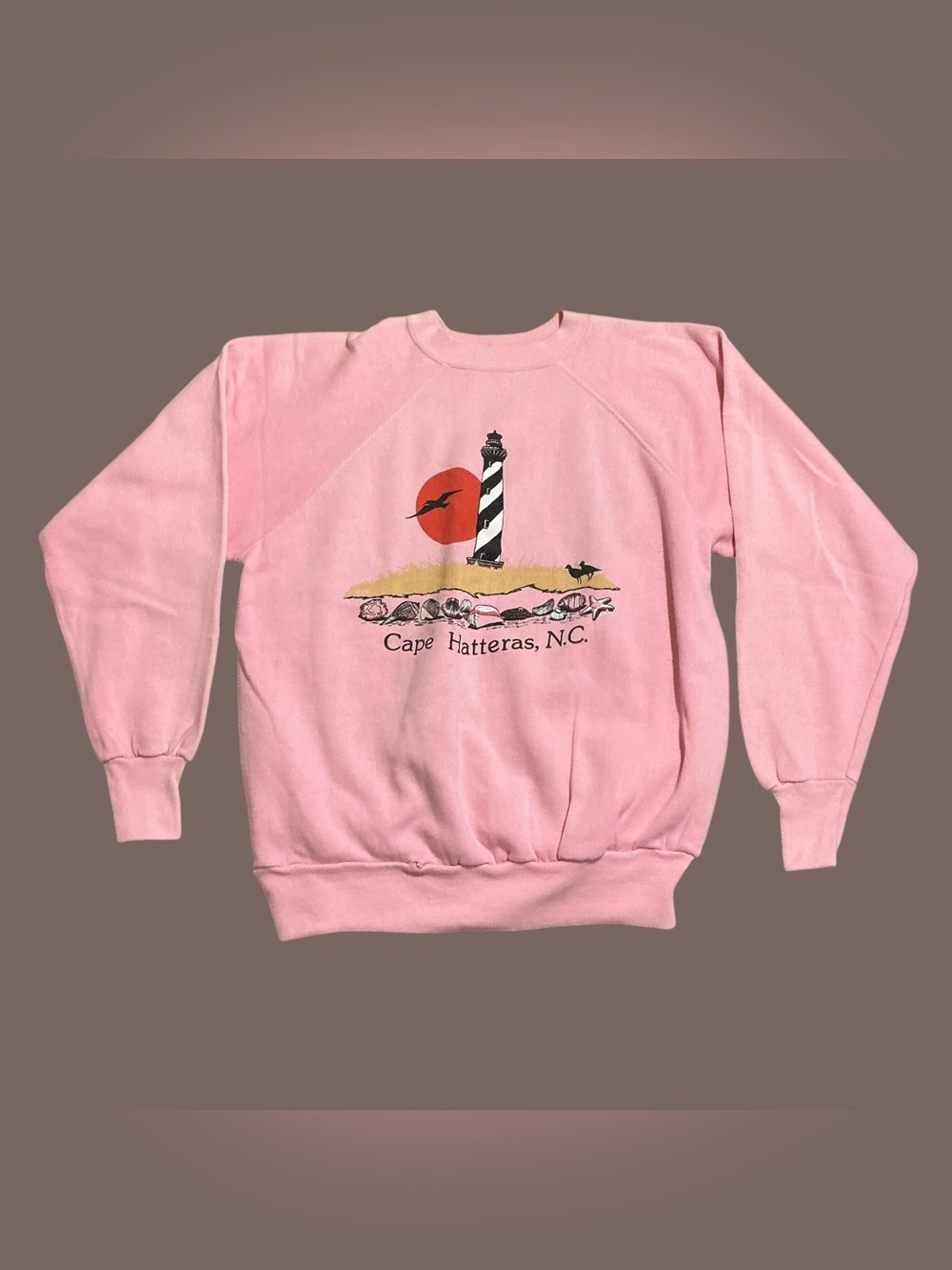 Vintage Cape Hatteras NC Pink Lighthouse Graphic Sweatshirt